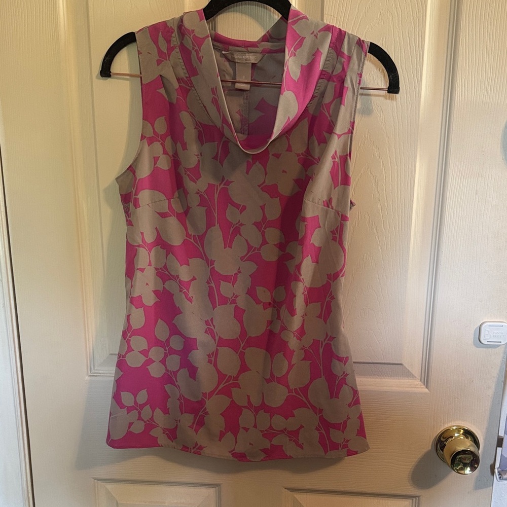 Banana Republic Pink and Gray Floral Tank Top